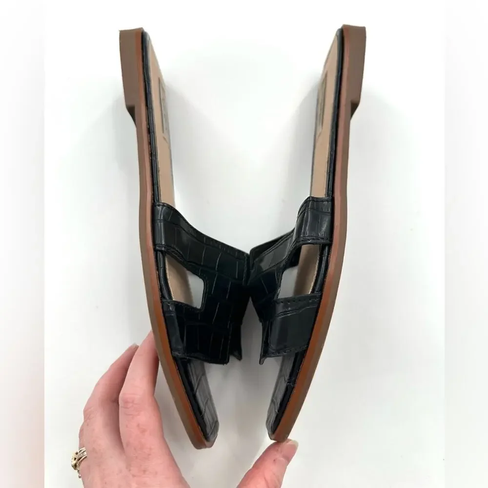 STEVEN New York Hanna Croc Embossed Black Slide Slip-on Sandals Size 9